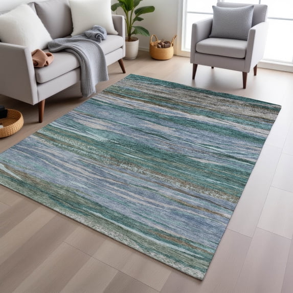 Addison Rugs Chantille Indoor/Outdoor Transitional Waves Teal Machine Washable Rectangle Rug, 10' x 14'