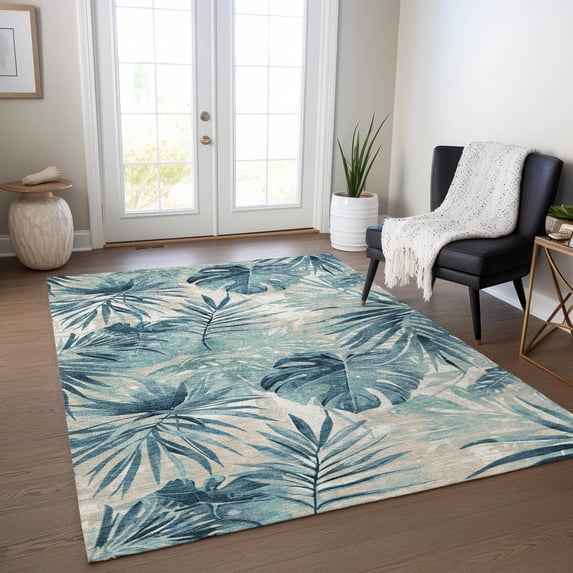 Addison Rugs Chantille Indoor/Outdoor Transitional Floral Teal Machine Washable Rectangle Rug, 10' x 14'