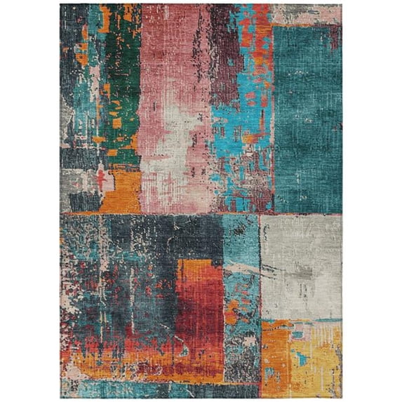 HomeRoots 623269 10 x 14 ft. Teal, Blue & Orange Abstract Washable Transitional Indoor & Outdoor Rectangle Area Rug