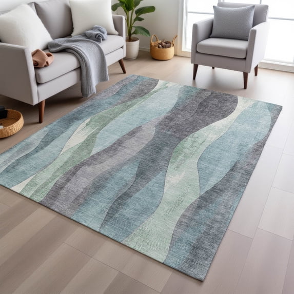 Addison Rugs Chantille Indoor/Outdoor Transitional Waves Teal Machine Washable Rectangle Rug, 10' x 14'