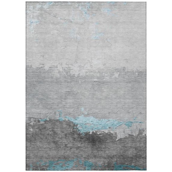 HomeRoots 623994 10 x 14 ft. Teal, Blue & Gray Abstract Washable Transitional Indoor & Outdoor Rectangle Area Rug