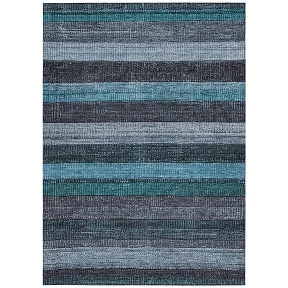 HomeRoots 623251 10 x 14 ft. Teal, Blue & Gray Striped Washable Transitional Indoor & Outdoor Rectangle Area Rug
