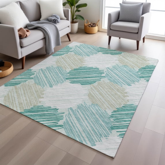 Addison Rugs Chantille Indoor/Outdoor Transitional Geometric Teal Machine Washable Rectangle Rug, 10' x 14'