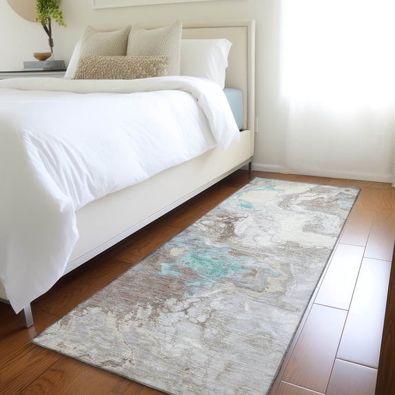 Addison Rugs Chantille Indoor/Outdoor Transitional Abstract Teal Machine Washable Runner Rug, 2'3" x 7'6"