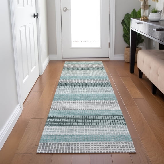 Addison Rugs Chantille Indoor/Outdoor Transitional Stripes Teal Machine Washable Runner Rug, 2'3" x 7'6"