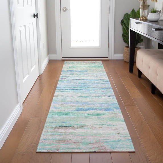 Addison Rugs Chantille Indoor/Outdoor Transitional Abstract Teal Machine Washable Runner Rug, 2'3" x 7'6"