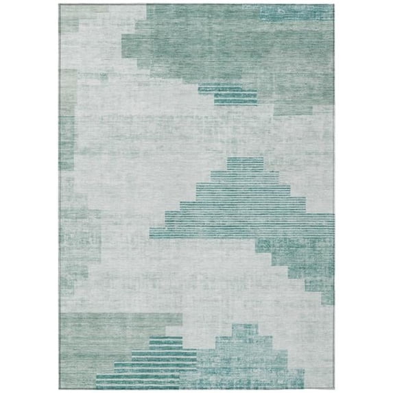 HomeRoots 621934 3 x 5 ft. Teal Blue Aqua & Ivory Geometric Washable Transitional Indoor & Outdoor Rectangle Area Rug