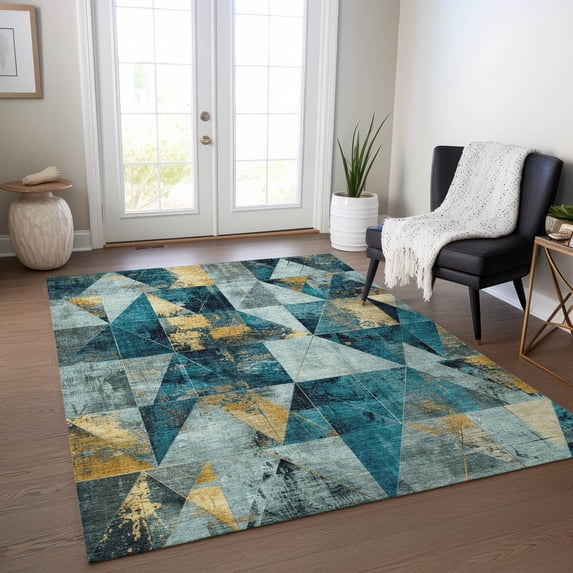 Addison Rugs Chantille Indoor/Outdoor Transitional Geometric Teal Machine Washable Rectangle Rug, 3' x 5'