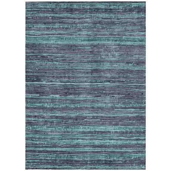 HomeRoots 622594 3 x 5 ft. Teal, Blue & Gray Striped Washable Transitional Indoor & Outdoor Rectangle Area Rug