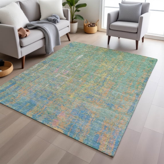 Addison Rugs Chantille Indoor/Outdoor Transitional Abstract Teal Machine Washable Rectangle Rug, 3' x 5'