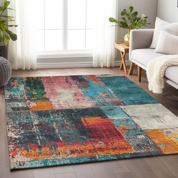 Addison Rugs Chantille Indoor/Outdoor Transitional Abstract Teal Machine Washable Rectangle Rug, 5' x 7'6"