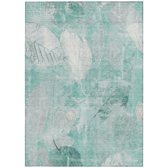 HomeRoots 622774 5 x 8 ft. Teal, Blue & Ivory Floral Washable Transitional Indoor & Outdoor Rectangle Area Rug
