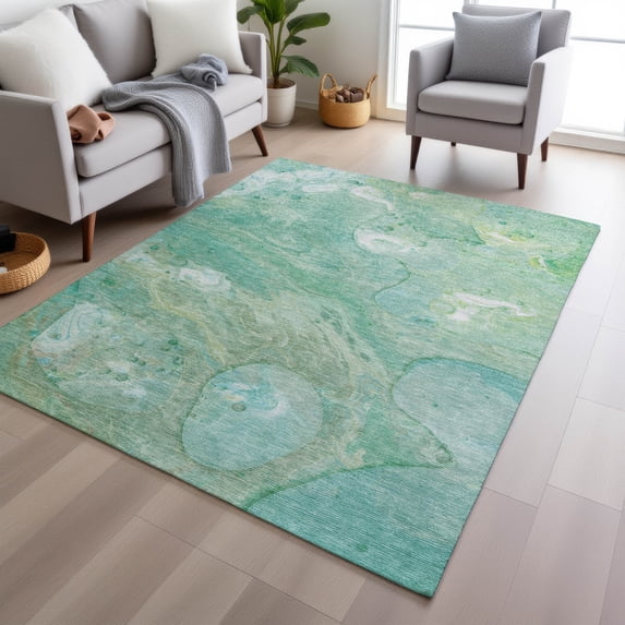 Addison Rugs Chantille Indoor/Outdoor Transitional Abstract Teal Machine Washable Rectangle Rug, 5' x 7'6"