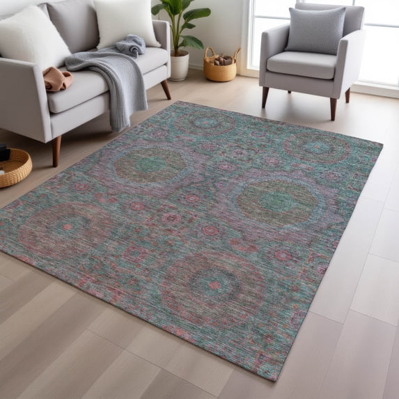 Addison Rugs Chantille Indoor/Outdoor Transitional Panels Teal Machine Washable Rectangle Rug, 5' x 7'6"