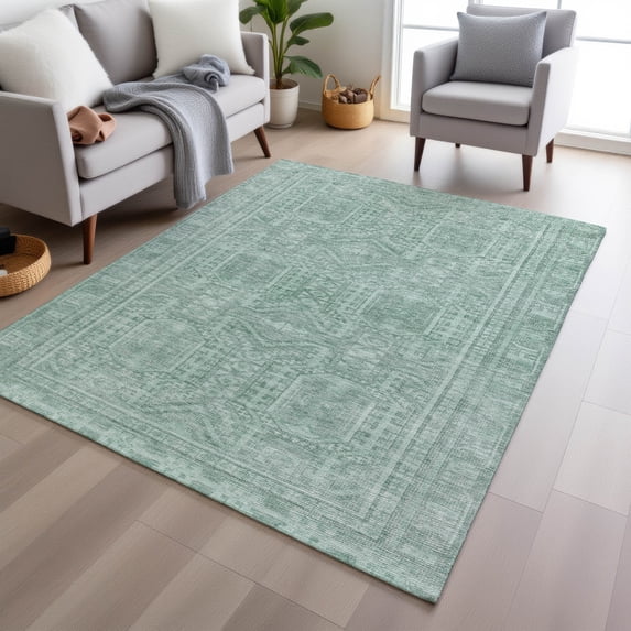 Addison Rugs Chantille Indoor/Outdoor Transitional Border Teal Machine Washable Rectangle Rug, 8' x 10'