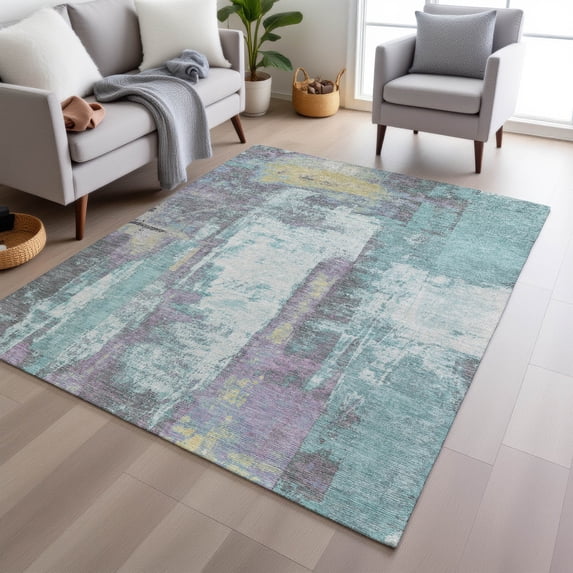 Addison Rugs Chantille Indoor/Outdoor Transitional Abstract Teal Machine Washable Rectangle Rug, 8' x 10'