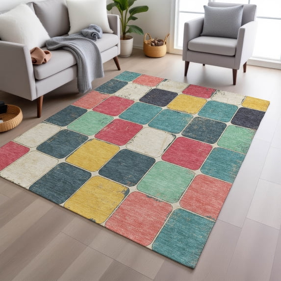 Addison Rugs Chantille Indoor/Outdoor Transitional Geometric Teal Machine Washable Rectangle Rug, 8' x 10'