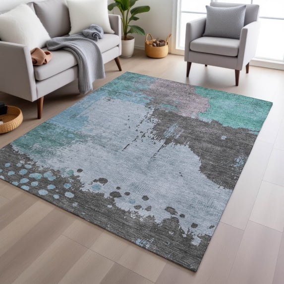 Addison Rugs Chantille Indoor/Outdoor Transitional Abstract Teal Machine Washable Rectangle Rug, 8' x 10'