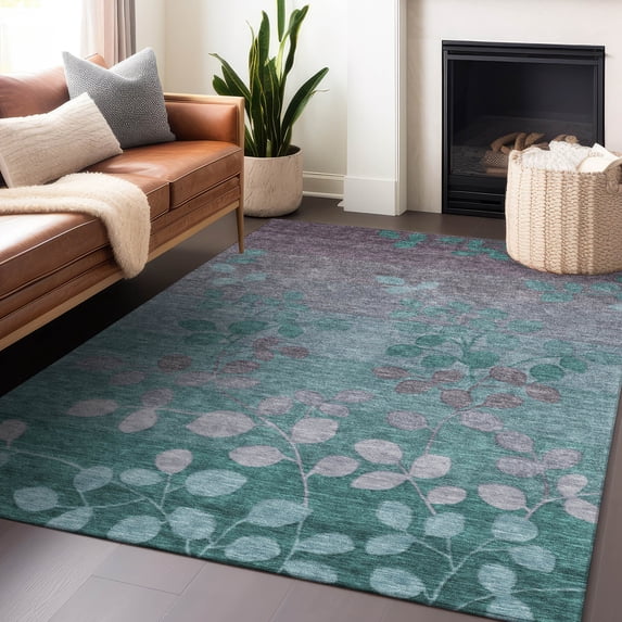 Addison Rugs Chantille Indoor/Outdoor Transitional Floral Teal Machine Washable Rectangle Rug, 8' x 10'
