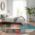 thumbnail image 1 of HomeRoots 623266 8 ft. Teal, Blue & Orange Abstract Washable Transitional Indoor & Outdoor Round Area Rug, 1 of 7