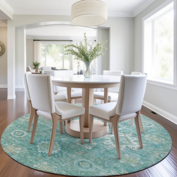 Addison Rugs Chantille Indoor/Outdoor Traditional Global Teal Machine Washable Round Rug, 8' x 8'
