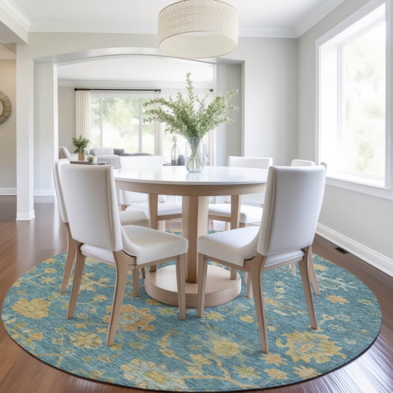 Addison Rugs Chantille Indoor/Outdoor Traditional Global Teal Machine Washable Round Rug, 8' x 8'