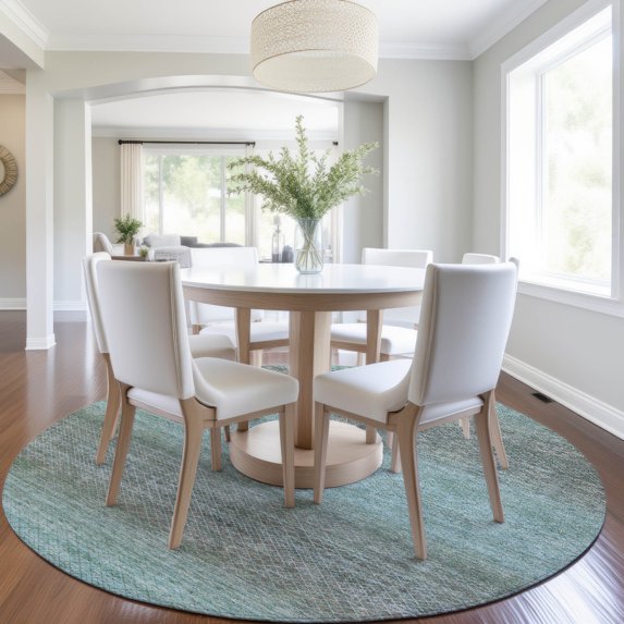 Addison Rugs Chantille Indoor/Outdoor Transitional Geometric Teal Machine Washable Round Rug, 8' x 8'