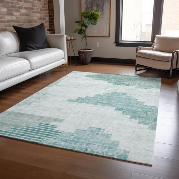 Addison Rugs Chantille Indoor/Outdoor Transitional Geometric Teal Machine Washable Rectangle Rug, 9' x 12'