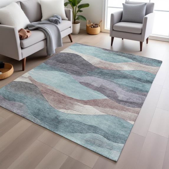 Addison Rugs Chantille Indoor/Outdoor Transitional Waves Teal Machine Washable Rectangle Rug, 9' x 12'