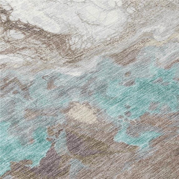 HomeRoots 622424 9 x 12 ft. Teal, Blue & Taupe Abstract Washable Transitional Indoor & Outdoor Rectangle Area Rug