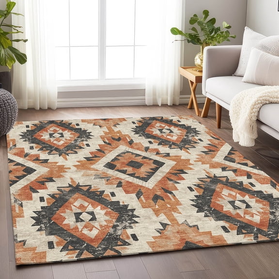 Addison Rugs Chantille Indoor/Outdoor Transitional Aztec Terracotta Machine Washable Rectangle Rug, 5' x 7'6"