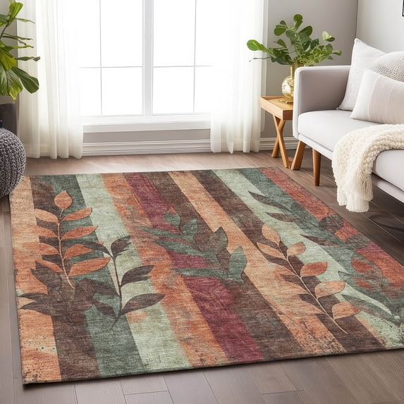 Addison Rugs Chantille Indoor/Outdoor Transitional Floral Terracotta Machine Washable Rectangle Rug, 5' x 7'6"