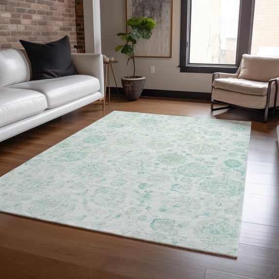 Addison Rugs Chantille Indoor/Outdoor Transitional Damask Turquoise Machine Washable Rectangle Rug, 10' x 14'