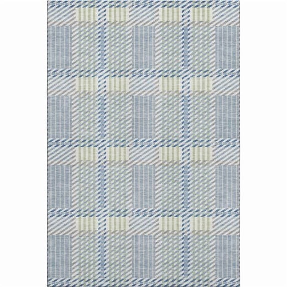 HomeRoots 678711 9 x 12 ft. Denim Blue, Ivory & Gray Plaid Washable Machine Made Rectangle Area Rug with UV Protection