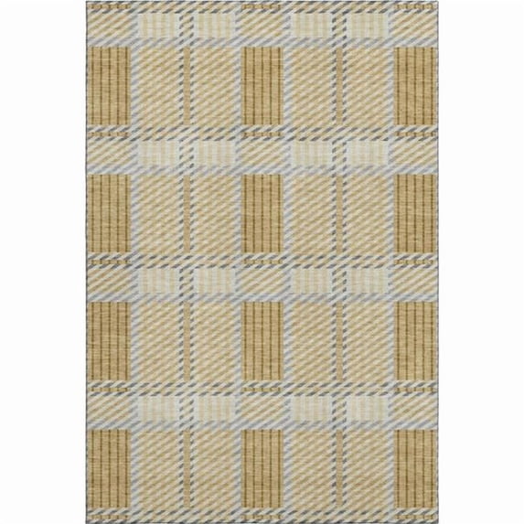 HomeRoots 678714 5 x 8 ft. Gold Beige & Brown Plaid Washable Machine Made Rectangle Area Rug with UV Protection