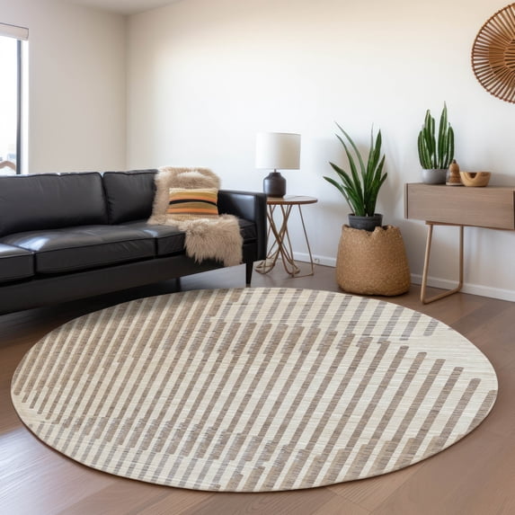 Addison Rugs Mayfield Premium Machine Washable Transitional Circles Beige Round Rug, 8' x 8'