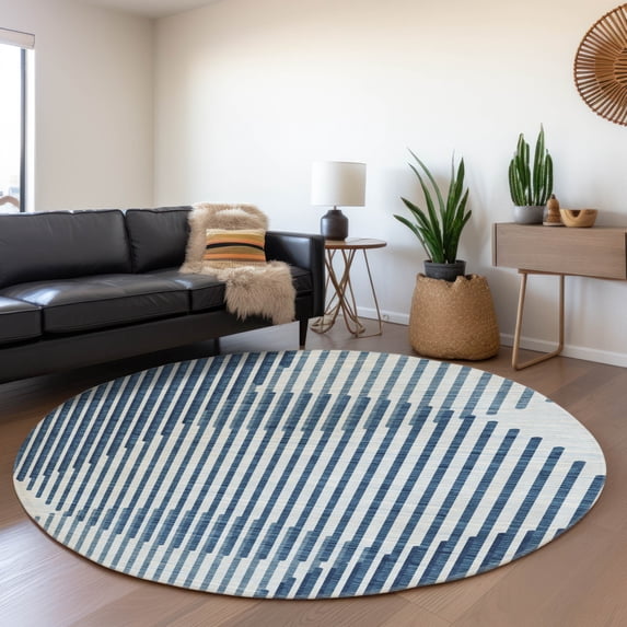 Addison Rugs Mayfield Premium Machine Washable Transitional Circles Blue Round Rug, 8' x 8'