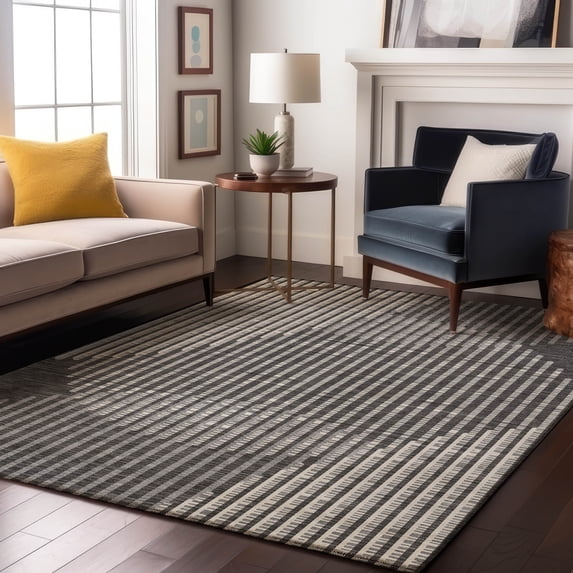 Addison Rugs Mayfield Premium Machine Washable Transitional Circles Charcoal Rectangle Rug, 9' x 12'