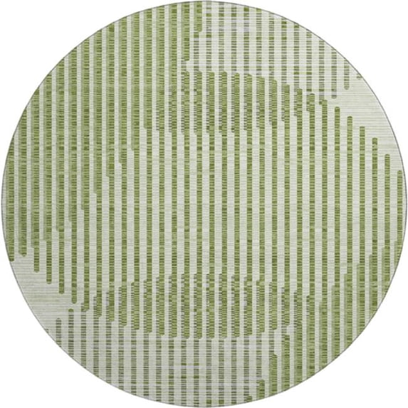 HomeRoots 678787 8 ft. Green, Ivory & Gray Geometric Transitional Washable Round Area Rug with UV Protection