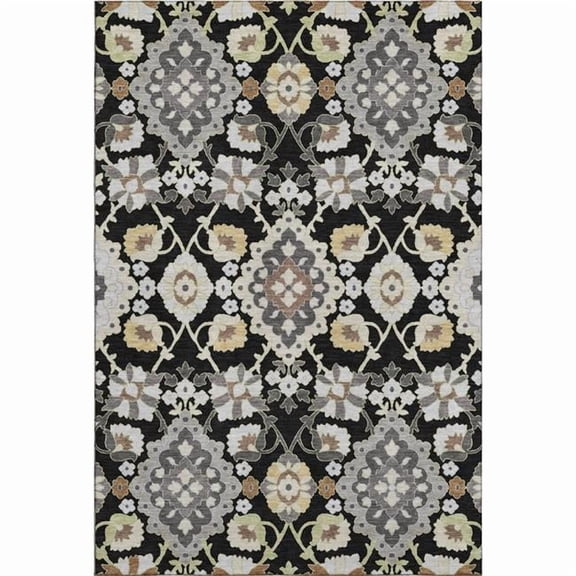 HomeRoots 678824 8 x 10 ft. Black Gold & Gray Oriental Washable Machine Made Rectangle Area Rug with UV Protection
