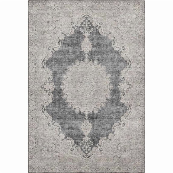 HomeRoots 678885 9 x 12 ft. Black Beige & Gray Oriental Washable Machine Made Rectangle Area Rug with UV Protection