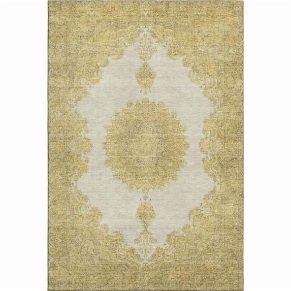 HomeRoots 678894 5 x 8 ft. Gold Ivory & Gray Oriental Traditional Washable Machine Made Rectangle Area Rug with UV Protection
