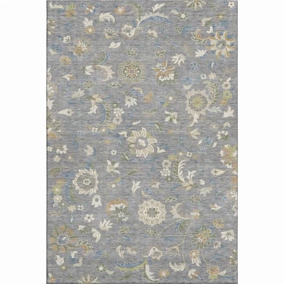 HomeRoots 678972 5 x 8 ft. Gray Copper & Blue Floral Washable Machine Made Rectangle Area Rug with UV Protection
