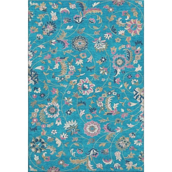 HomeRoots 679008 5 x 8 ft. Teal Pink & Copper Floral Washable Machine Made Rectangle Area Rug with UV Protection