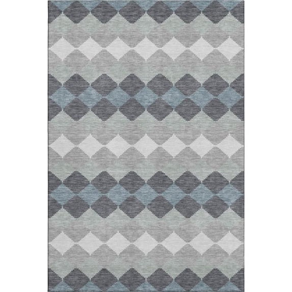 HomeRoots 679062 5 x 8 ft. Gray, Ivory & Silver Geometric Washable Machine Made Rectangle Area Rug with UV Protection