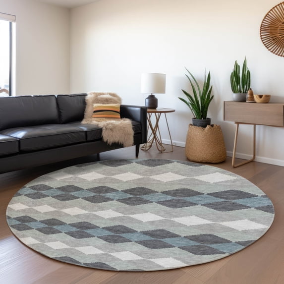 Addison Rugs Mayfield Premium Machine Washable Transitional Geometric Gray Round Rug, 8' x 8'