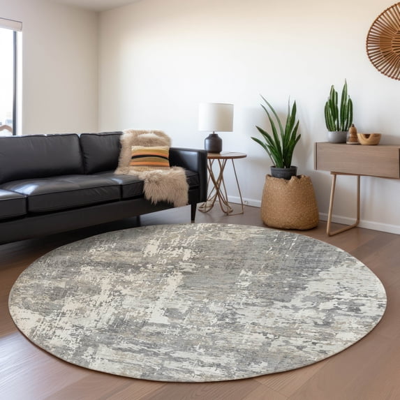 Addison Rugs Mayfield Premium Machine Washable Transitional Abstract Gray Round Rug, 8' x 8'