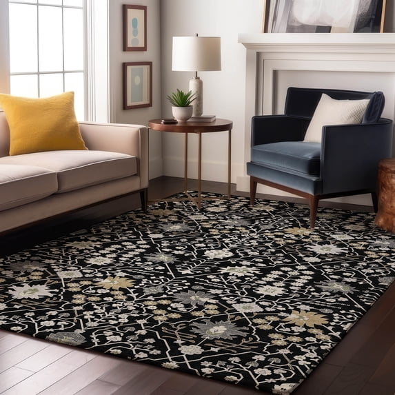 Addison Rugs Mayfield Premium Machine Washable Traditional Oriental Black Rectangle Rug, 5' x 7'6"