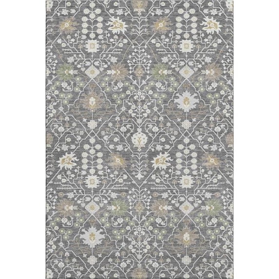 HomeRoots 679191 9 x 12 ft. Charcoal Ivory & Gold Oriental Washable Machine Made Rectangle Area Rug with UV Protection