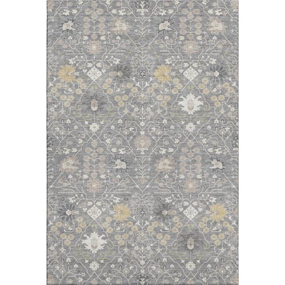 HomeRoots 679210 10 x 14 ft. Gray, Ivory & Beige Oriental Washable Machine Made Rectangle Area Rug with UV Protection